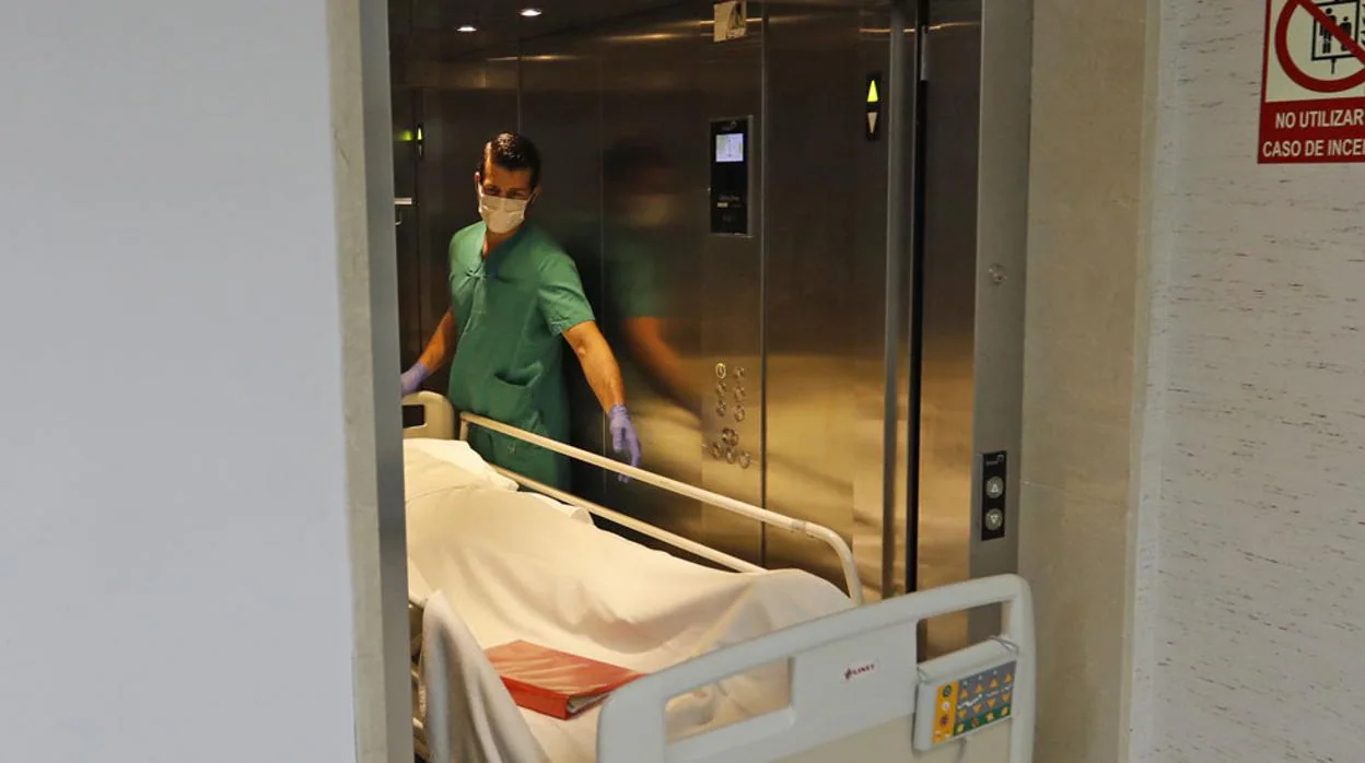 Un sanitario traslada a un paciete en un hospital de Córdoba
