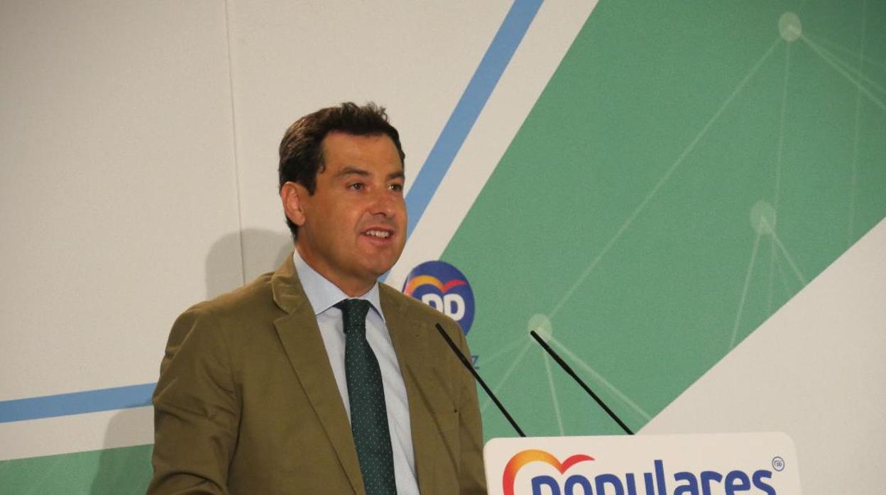 Juanma Moreno, durante su intervención en la junta directiva del PP de Andalucía