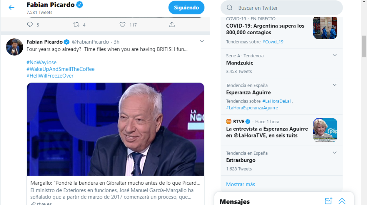 Reproducción del tweett de Fabian Picardo