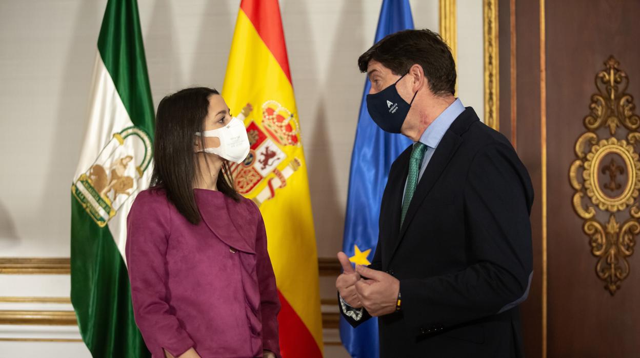 La lider de Ciudadanos, Inés Arrimadas, con el vicepresidente de la Junta, Juan Marín, en San Telmo