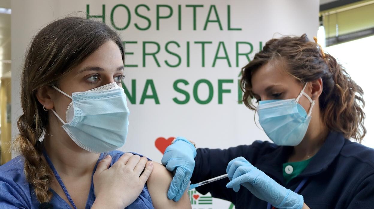 Vacunación de personal sanitario del Hospital Reina Sofía en Córdoba