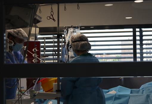 Dos profesionales con un paciente