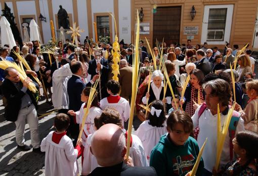 Procesión de las palmas en la parroquia de la Trinidad, el Domingo de Ramos de 2019