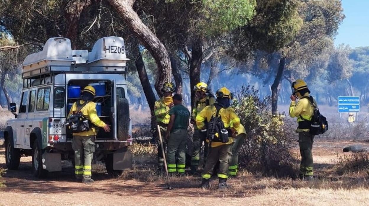 Efectivos del Infoca durante las tareas de exitnción de un incendio