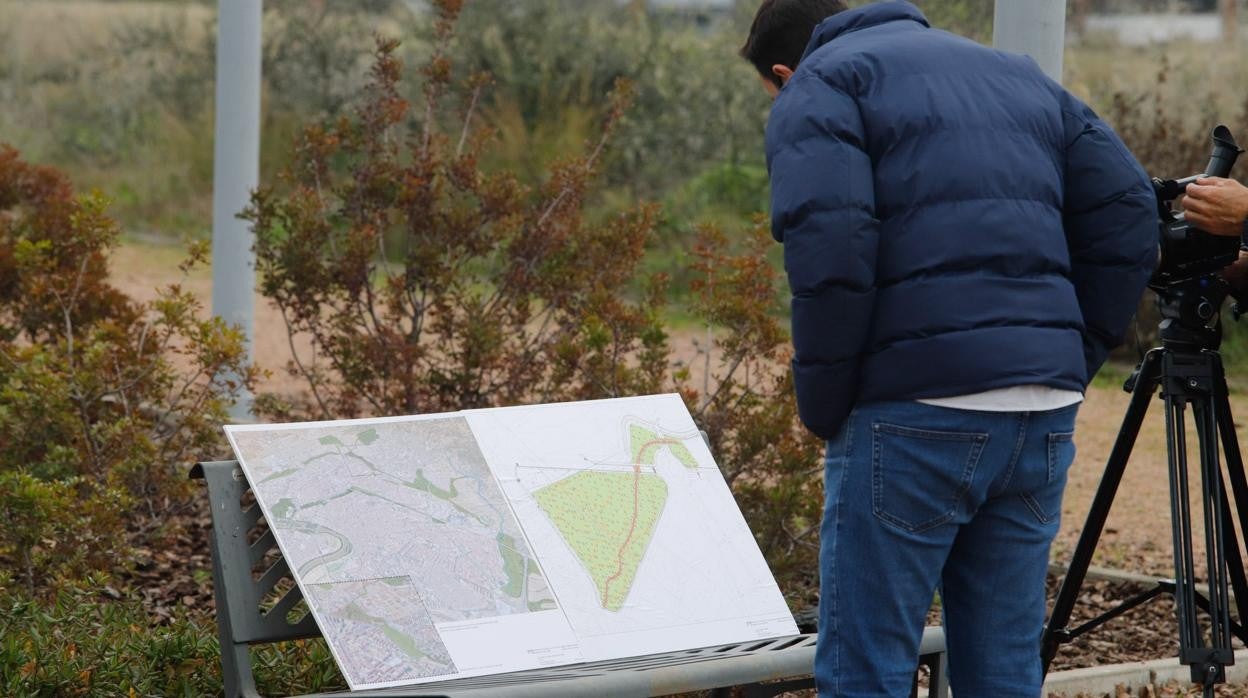 Una persona observa el plano del parque del Flamenco, durante la presentación de sus obras