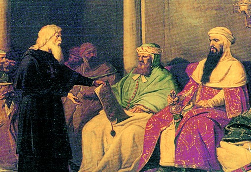 Pintura de Rodríguez Losada sobre las recepciones de Abderramán III (derecha)