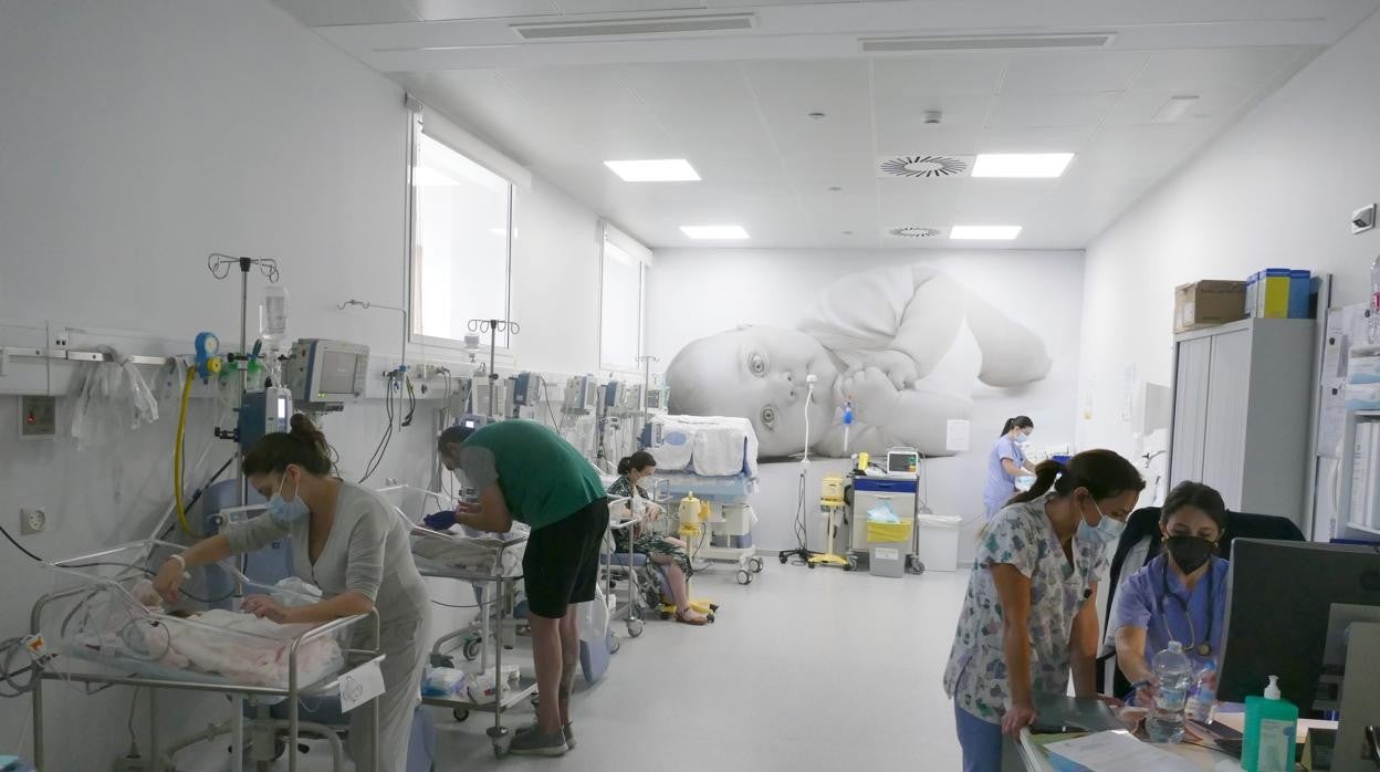 Varios padres atienden a sus hijos en la unidad de Neonatología del Hospital San Juan de Dios de Córdoba