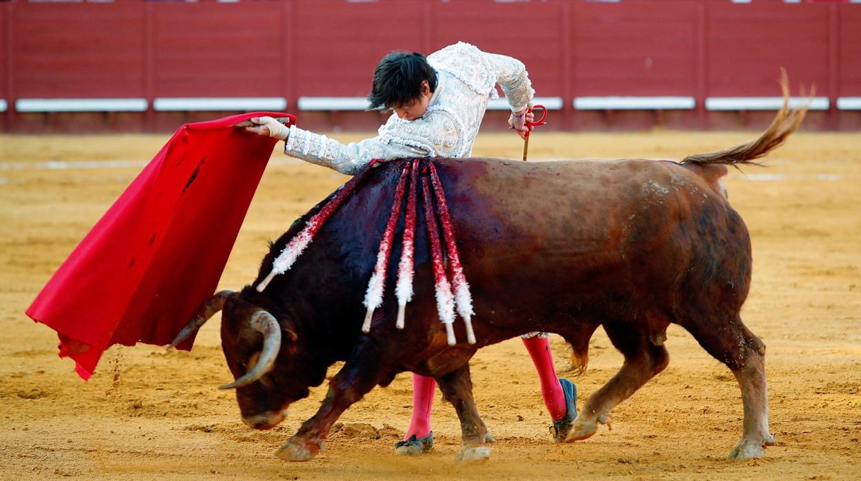 El diestro, Roca Rey durante su faena en la corrida de feria celebrada este viernes en la plaza de toros de Jerez