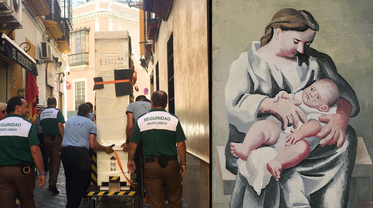 Momento del traslado de la obra de Picasso ala Fundación Focus