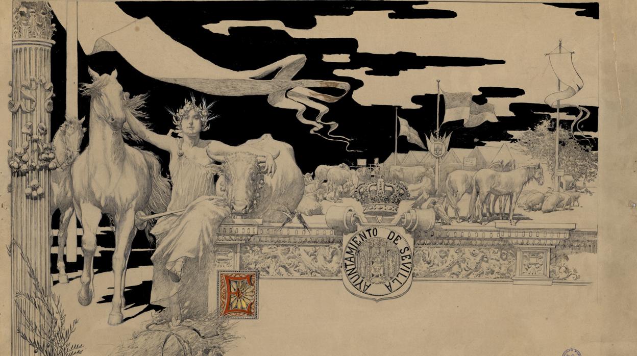 Dibujo original de García Ramos de 1910 encontrado en el Archivo Municipal de Sevilla