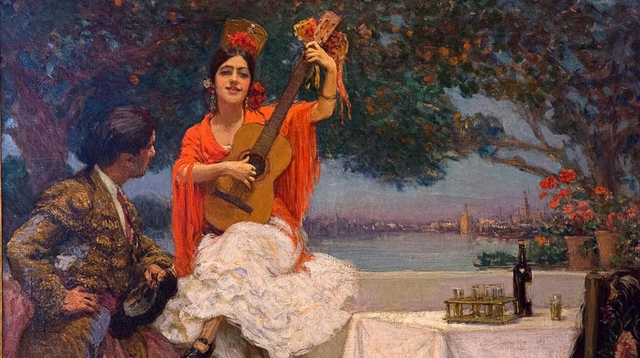 Torero, gitana y cañas de manzanilla en 'A orillas del Guadalquivir', de Gonzalo Bilbao