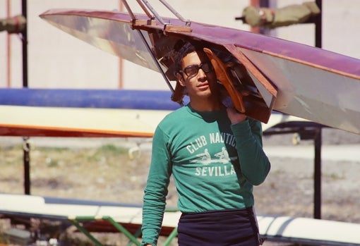 Carlos Molina, en 1978 antes de la final del skiff sénior masculino en Mequinenza