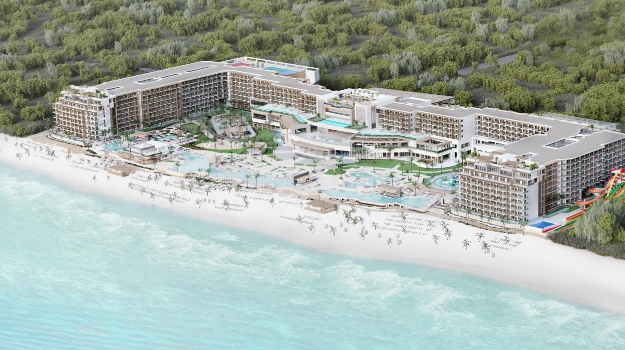Recreación virtual del resort de cinco estrellas premium y «todo incluido» que Senator está construyendo en Riviera Cancún, en México