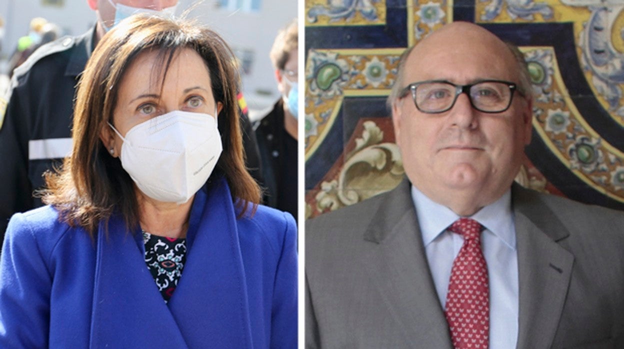 Margarita Robles, ministra de Defensa, y Francisco Moreno Muruve, presidente de la patronal sevillana Fedeme