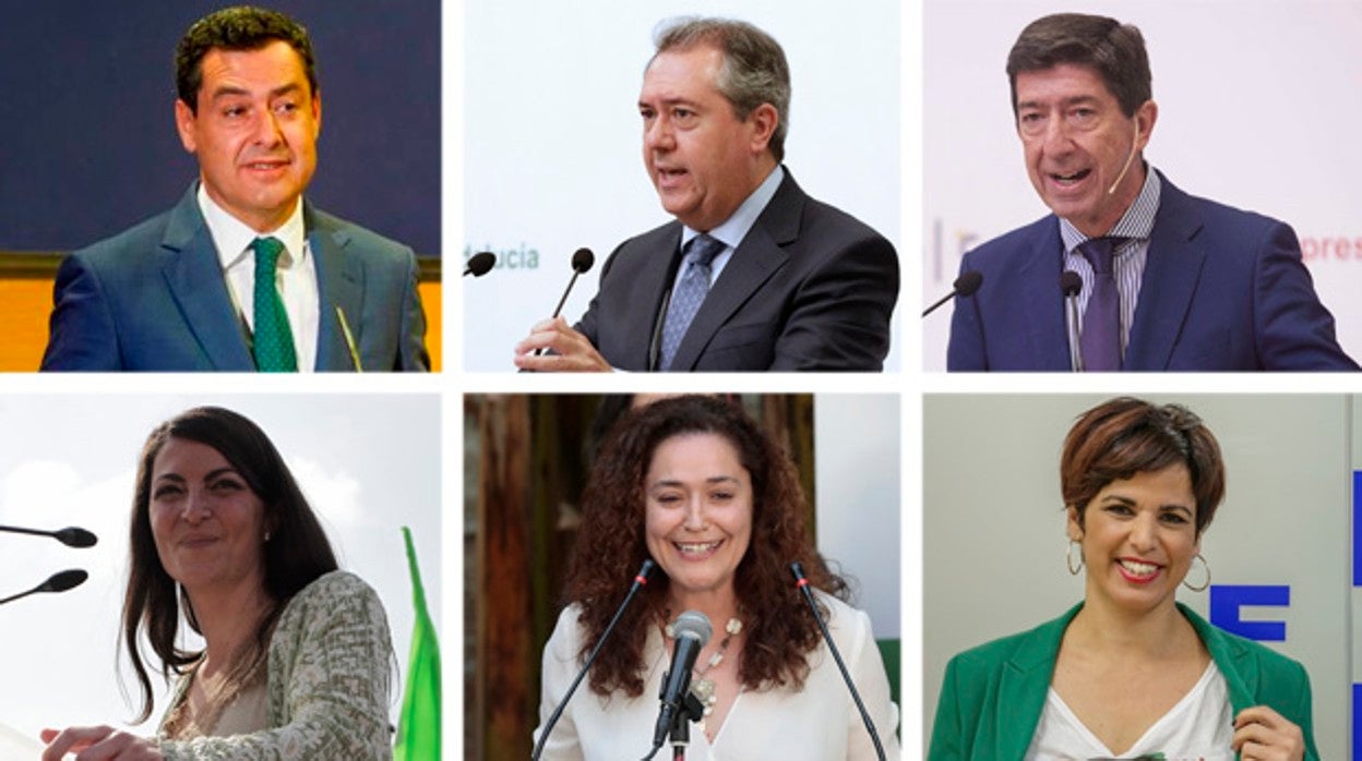 Juanma Moreno, Juan Espadas, Juan Marín, Macarena Olona, Inma Nieto y Teresa Rodríguez