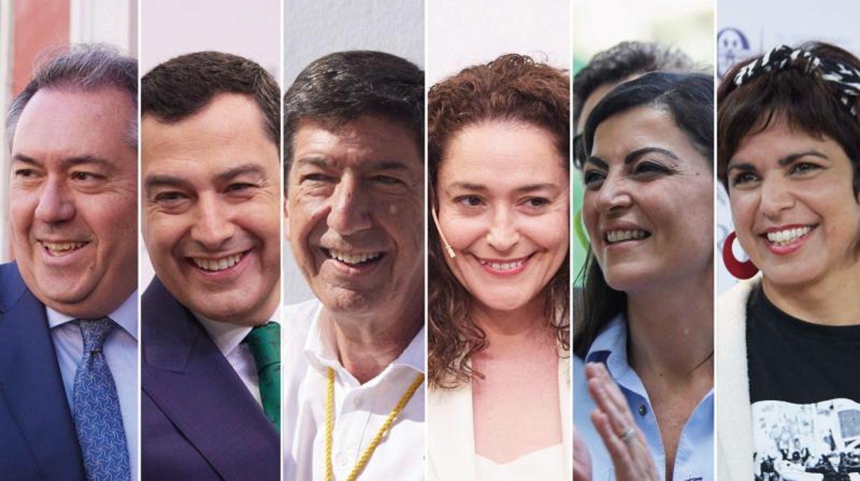 Juan Espadas, Juanma Moreno, Juan Marín, Inma Nieto, Macarena Olona y Teresa Rodríguez