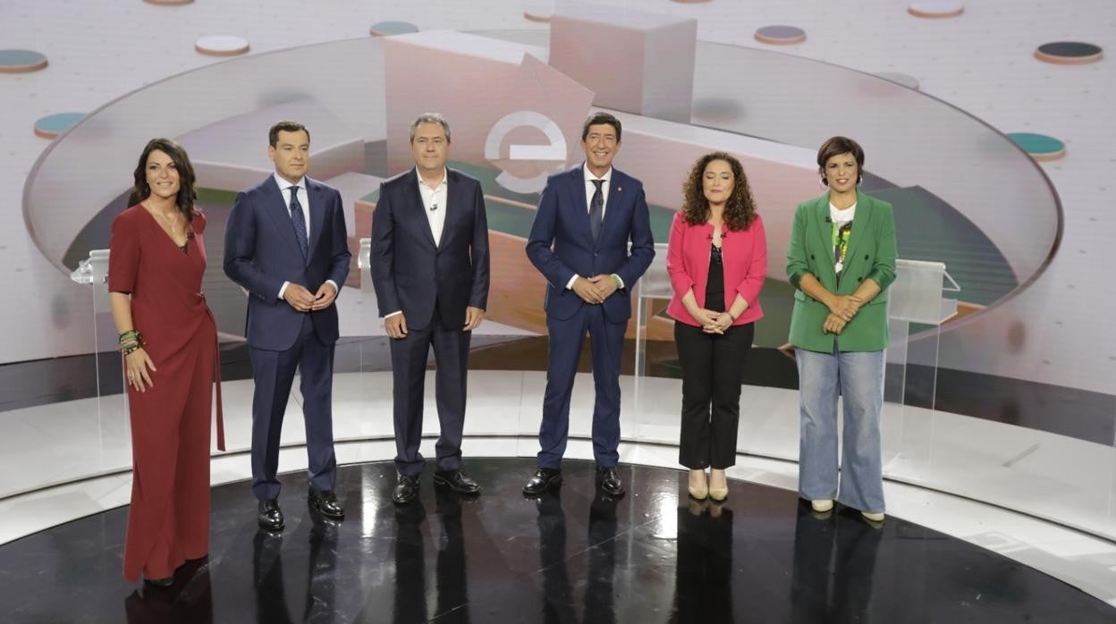 Los candidatos a la Presidencia de la Junta, ayer en el plató de la RTVA