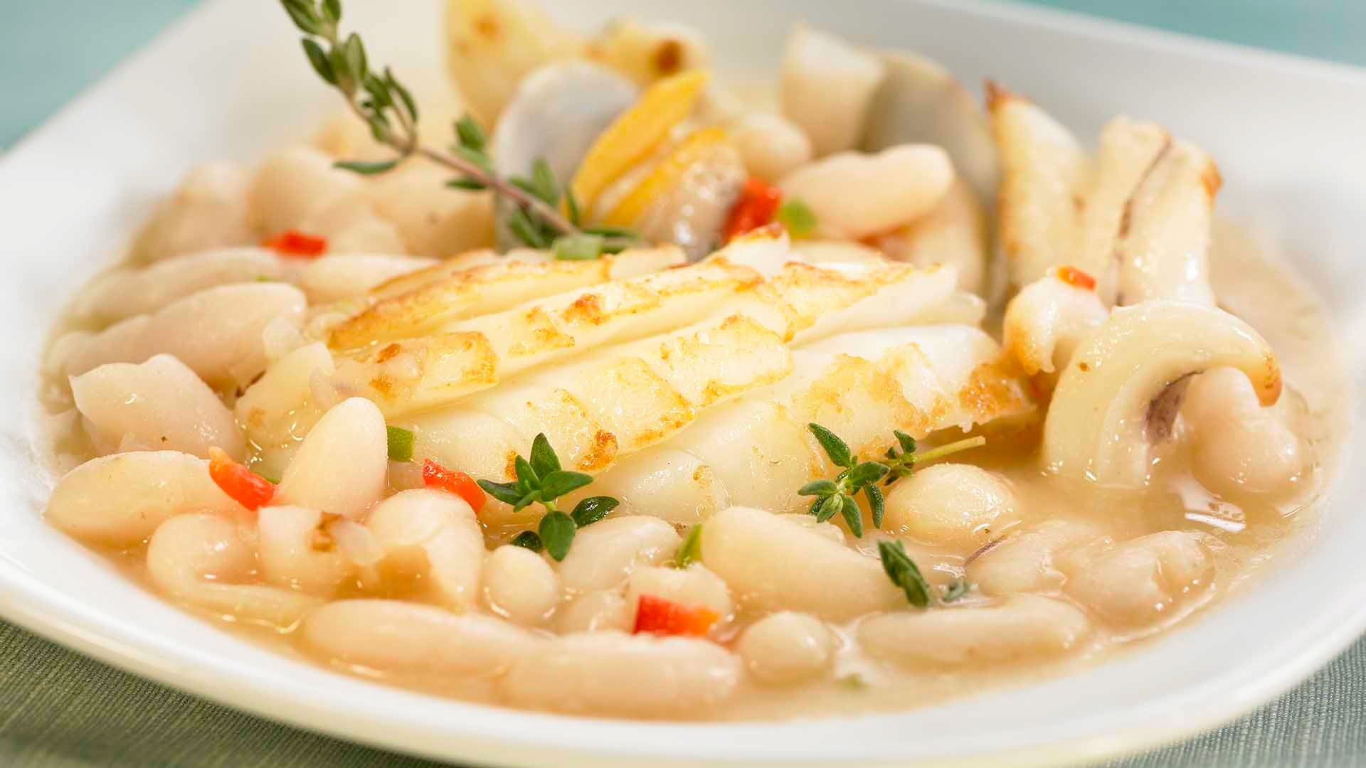 Lenguado a la plancha con vinagreta de alubias blancas - Gurmé