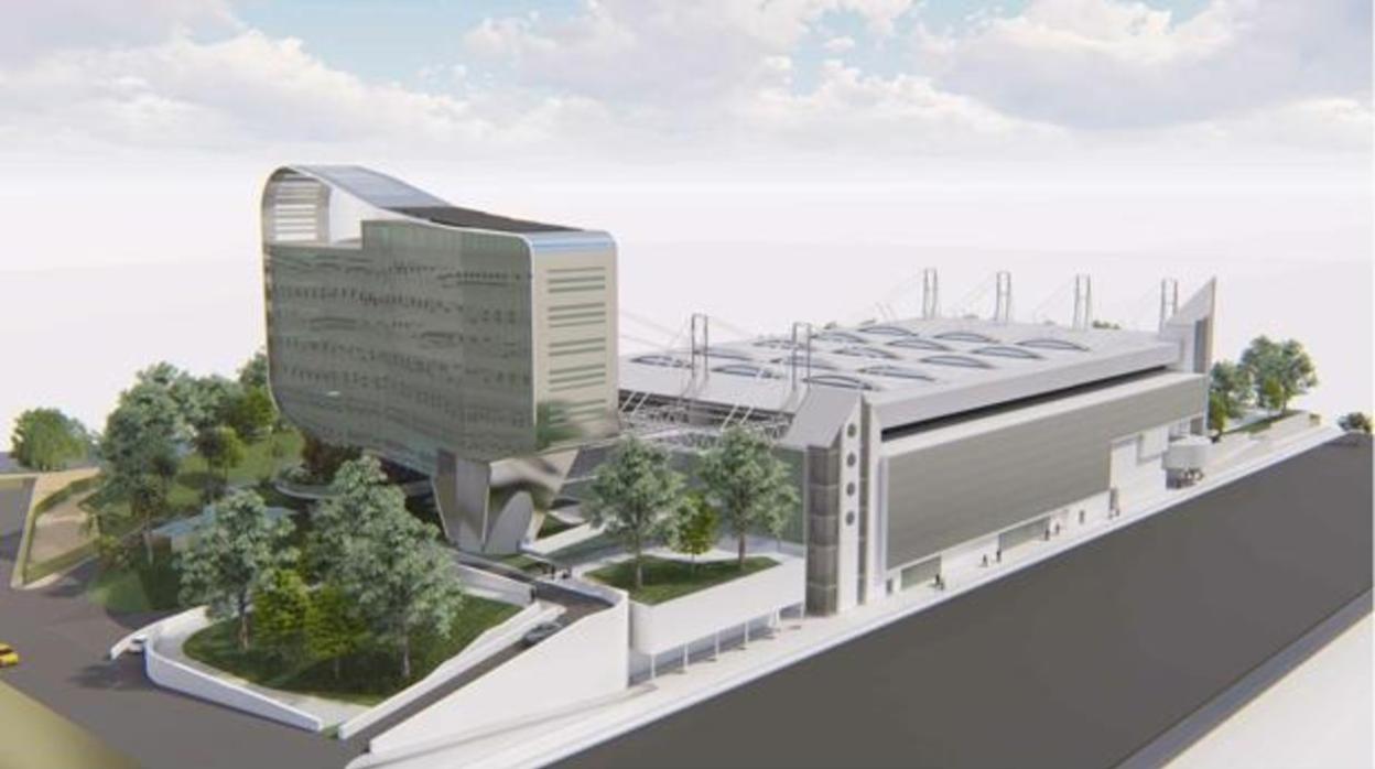 Recreación del nuevo auditorio y el hotel que completa el conjunto