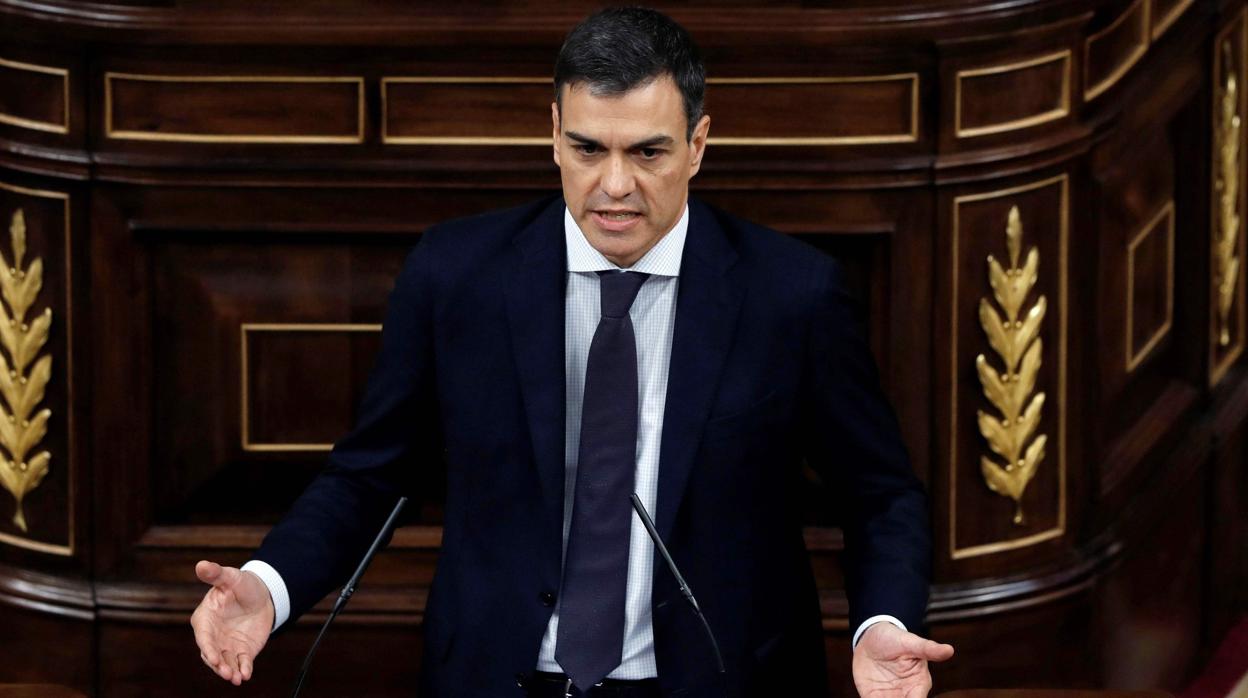 Pedro Sánchez, durante el debate previo a la moción de censura