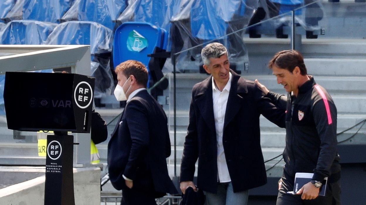 Imanol, con Lopetegui, en el Real Sociedad-Sevilla