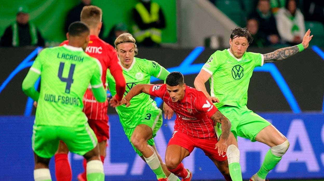 Lamela, en un lance del Wolfsburgo-Sevilla