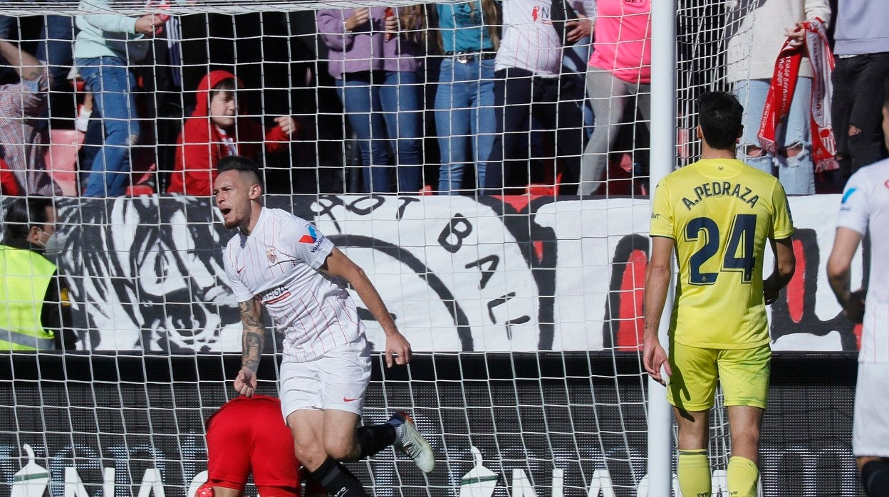 Lucas Ocampos celebra su gol al Villarreal CF