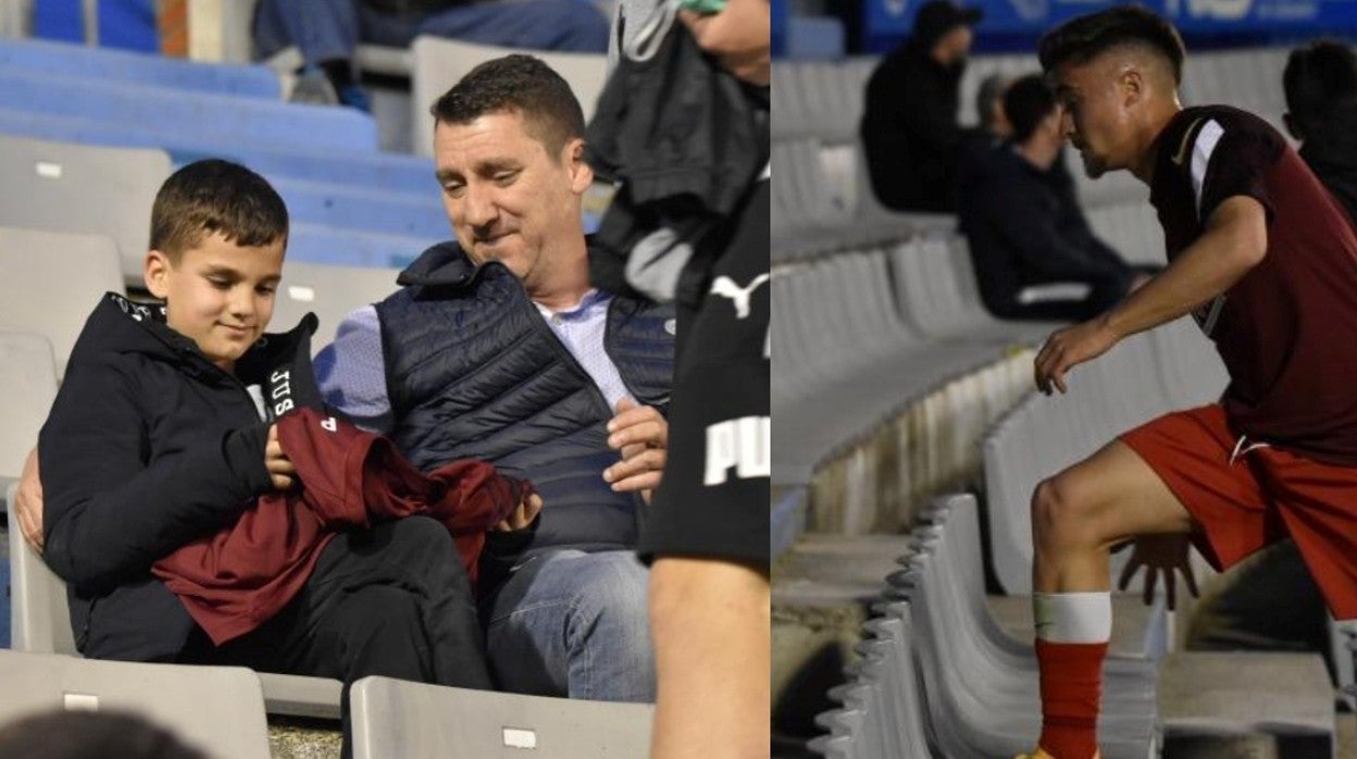 A la izquierda, el niño con su padre; a la derecha, Iván Romero sube los escalones del estadio