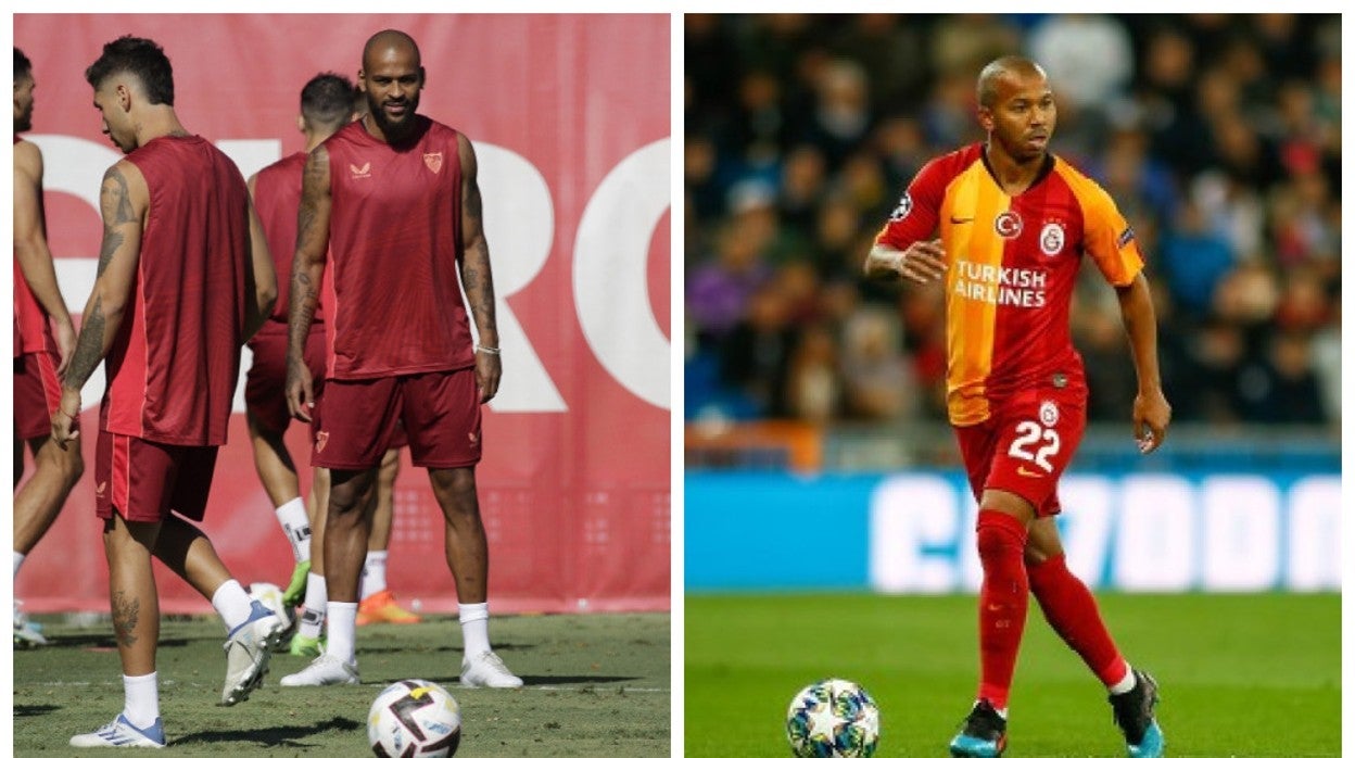 Marcao, en el entrenamiento de ayer del Sevilla; Mariano, durante su etapa en el Galatasaray