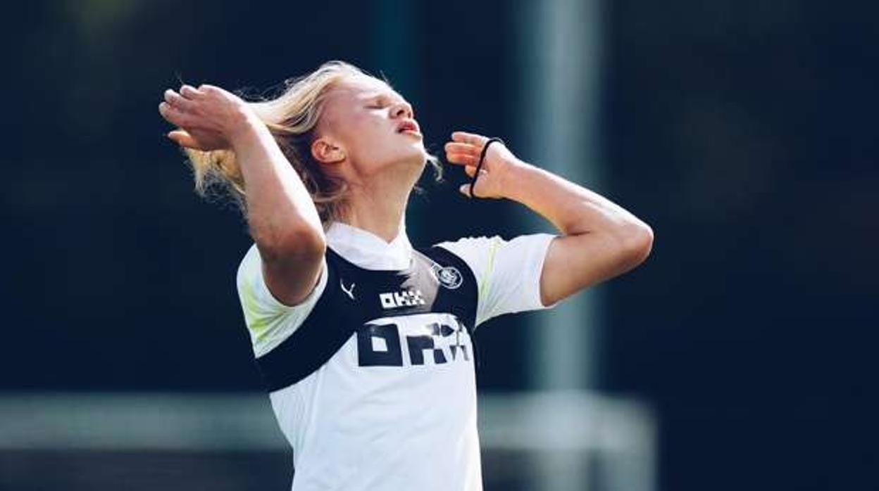 Haaland, en el entrenamiento de ayer del Manchester City