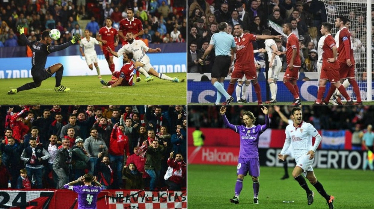 Imágenes de cuatro momentos destacables de los enfrentamientos entre Sevilla FC y Real Madrid que vivió Sampaoli en la temporada 2016-17