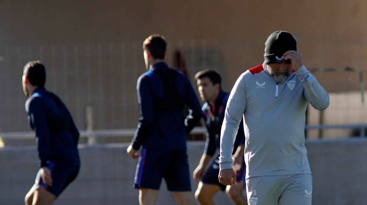 Sampaoli, en el entrenamiento previo al choque en Girona