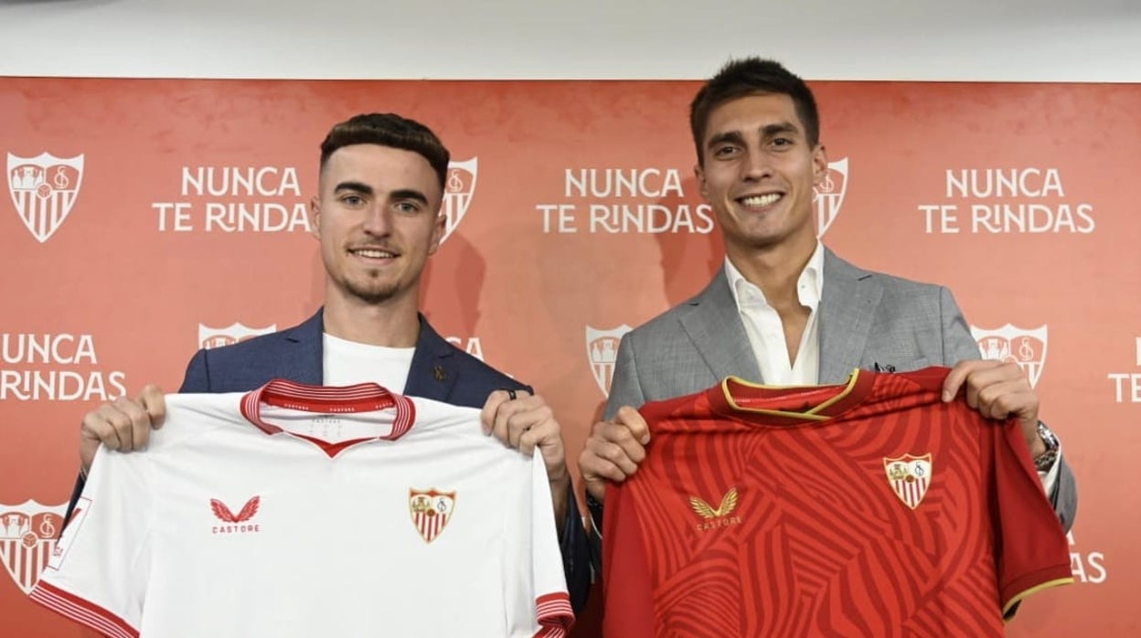 Pedrosa y Gattoni, en la presentación como futbolistas del Sevilla FC