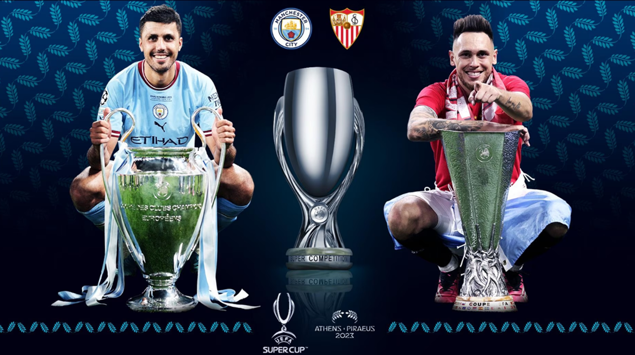 Montaje de la UEFA promocionando la Supercopa de Europa entre el Manchester City y el Sevilla FC