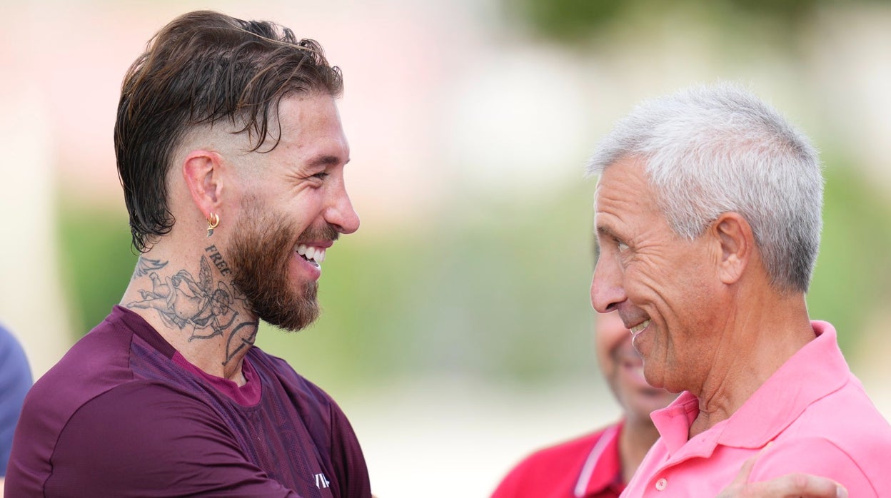 Sergio Ramos y Pablo Blanco, en la sesión de hoy en la ciudad deportiva