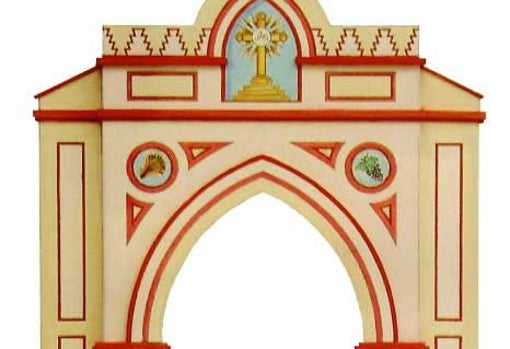 Detalle de la portada del Corpus Christi de 2004 con la templete de la Cruz del Campo