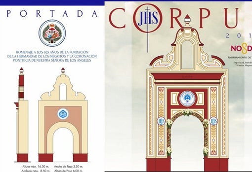 Detalle de una de las portadas del Corpus Christi de 2019, con la puerta de la capilla de Los Negritos