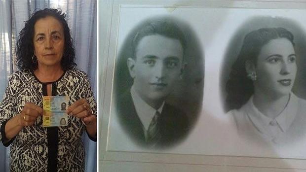 Sofía Benítez Cubero, junto a una foto de sus padres
