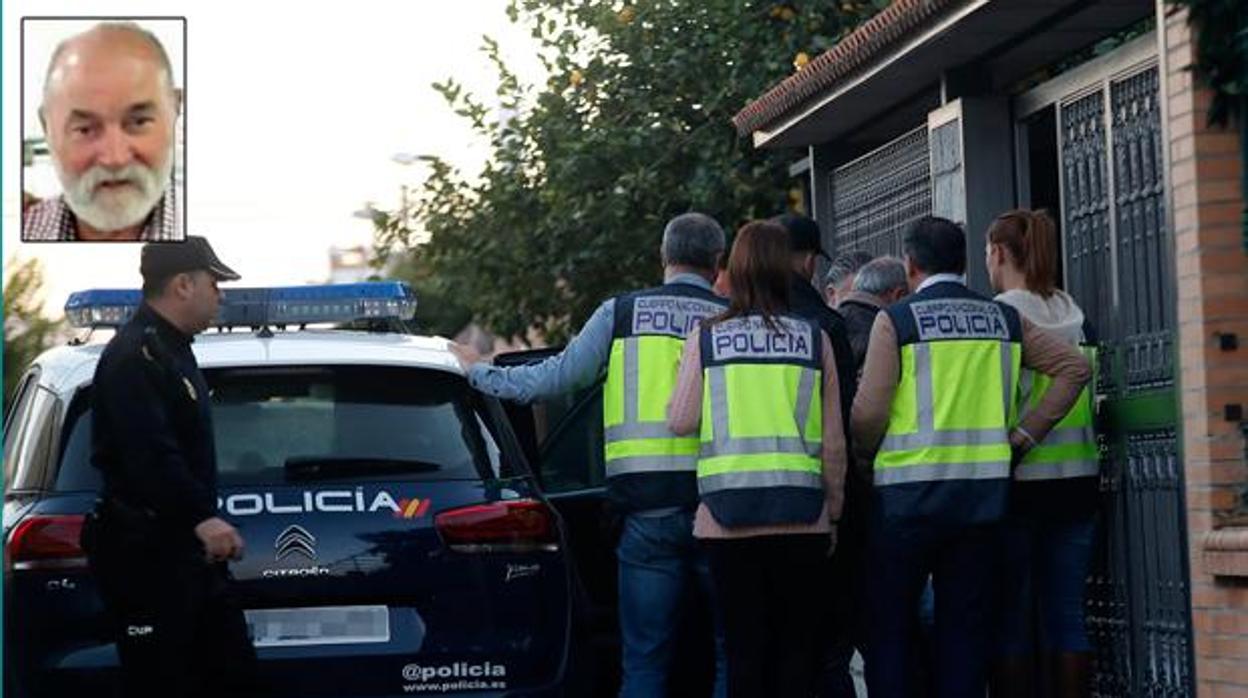 Reconstrucción de los hechos con el presunto asesino accediendo a su vivienda y foto detalle del autor del crimen