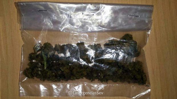 La bolsa de plástico que llevaba el detenido en el vehículo con unos 20 cogollos de marihuana
