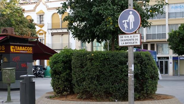Nuevas señales en el Centro para ciclistas y peatones e indicaciones para bajar de la bici