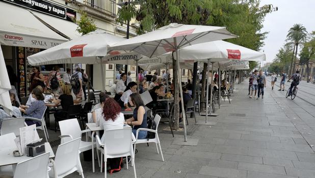 Veladores, sombrillas y carteles en la calle San Fernando