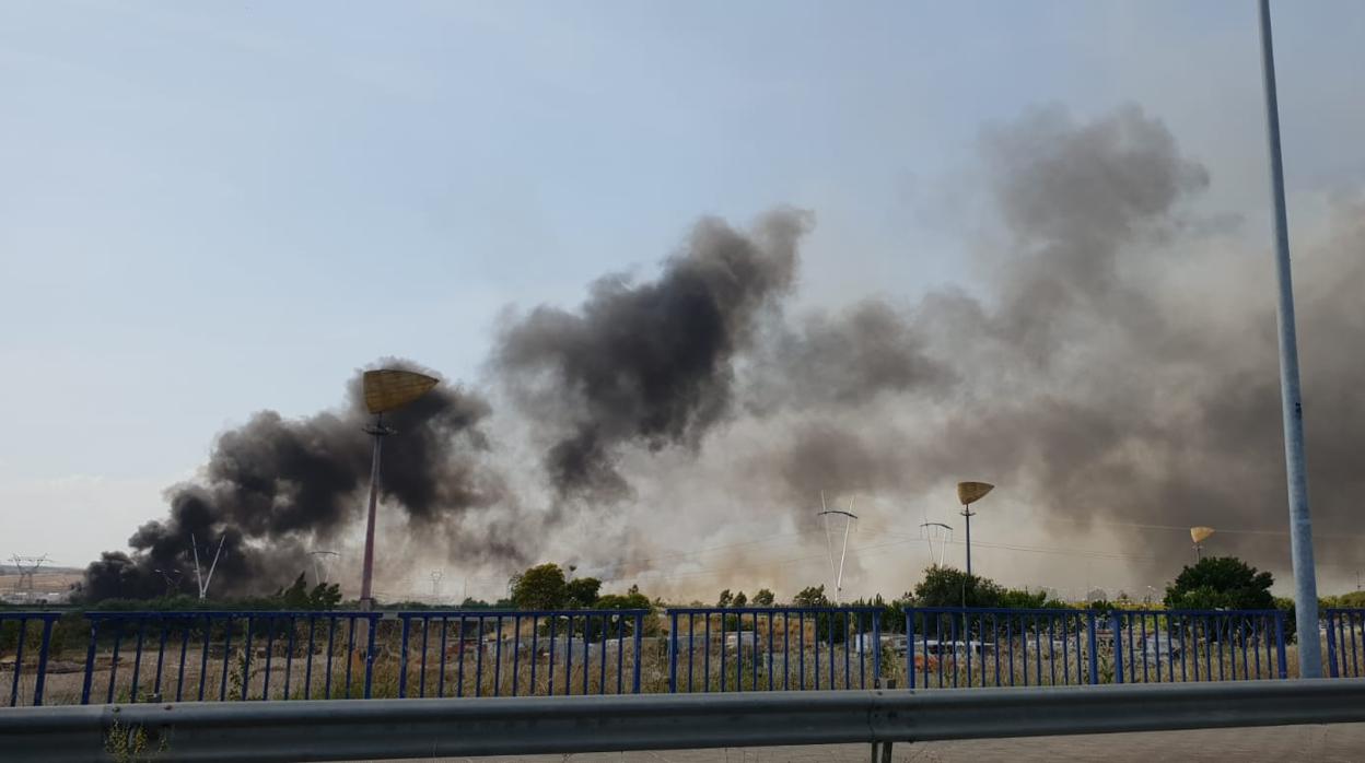 Columna de humo que ha generado el incendio en la Vega de Camas