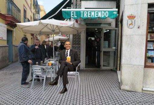 Comiendo croquetas y en patinete, los memes en Twitter de la visita de Obama a Sevilla