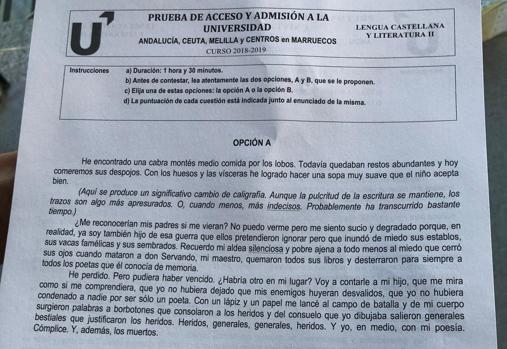 Opción A del Examen de Selectividad en Andalucía 2019