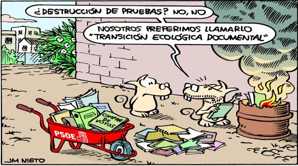 Eugenia Moreno, alcaldesa de Huévar, con la trituradora que encontró