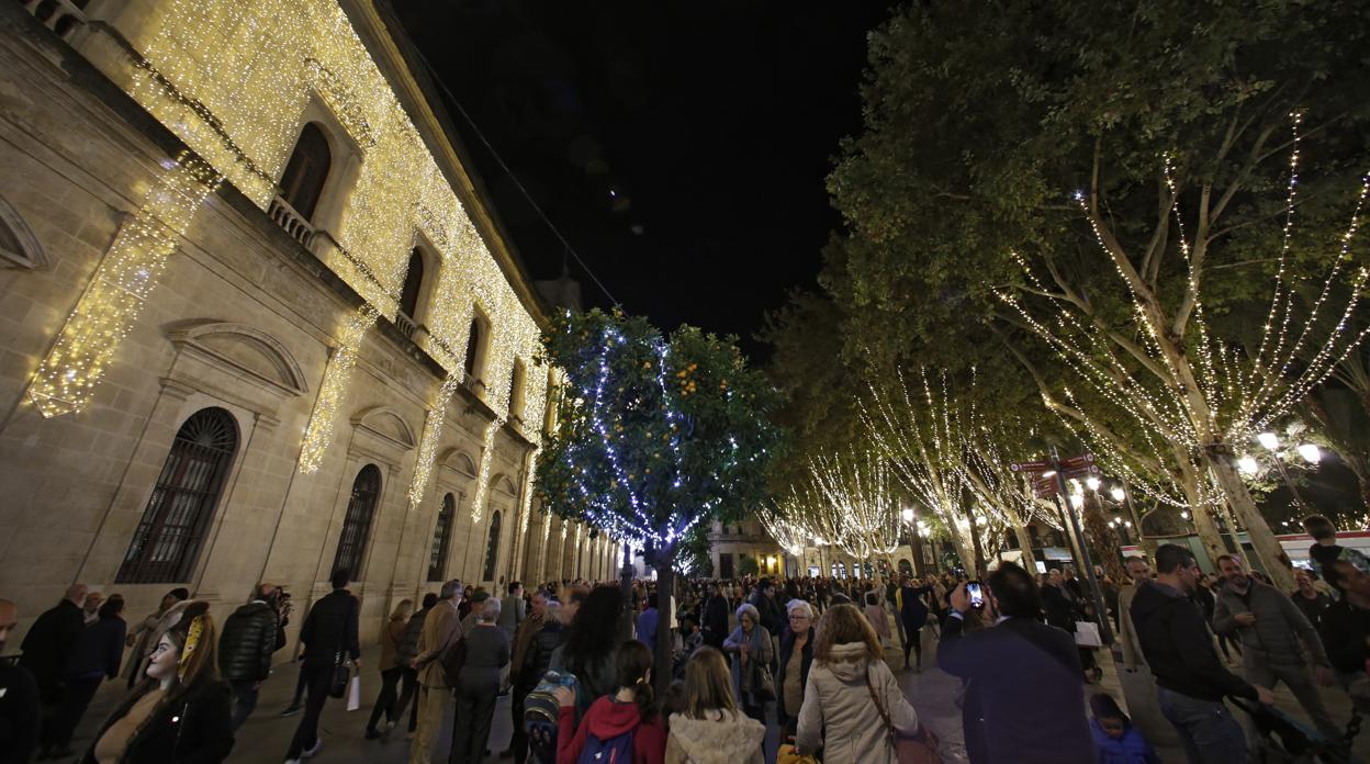 Iluminación de Navidad ubicada en la Avenida de la Constitución