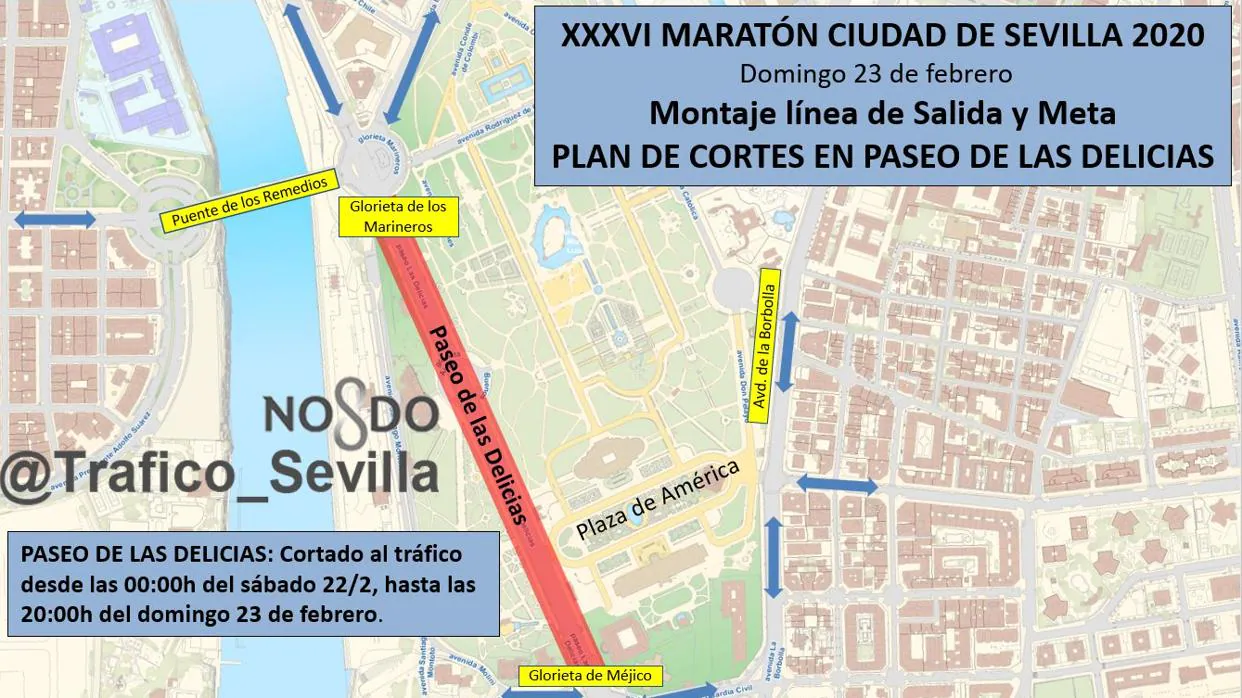 Cortes de tráfico con motivo del Zurich Maratón Sevilla 2020