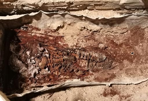 Los restos de la niña dentro del sarcófago
