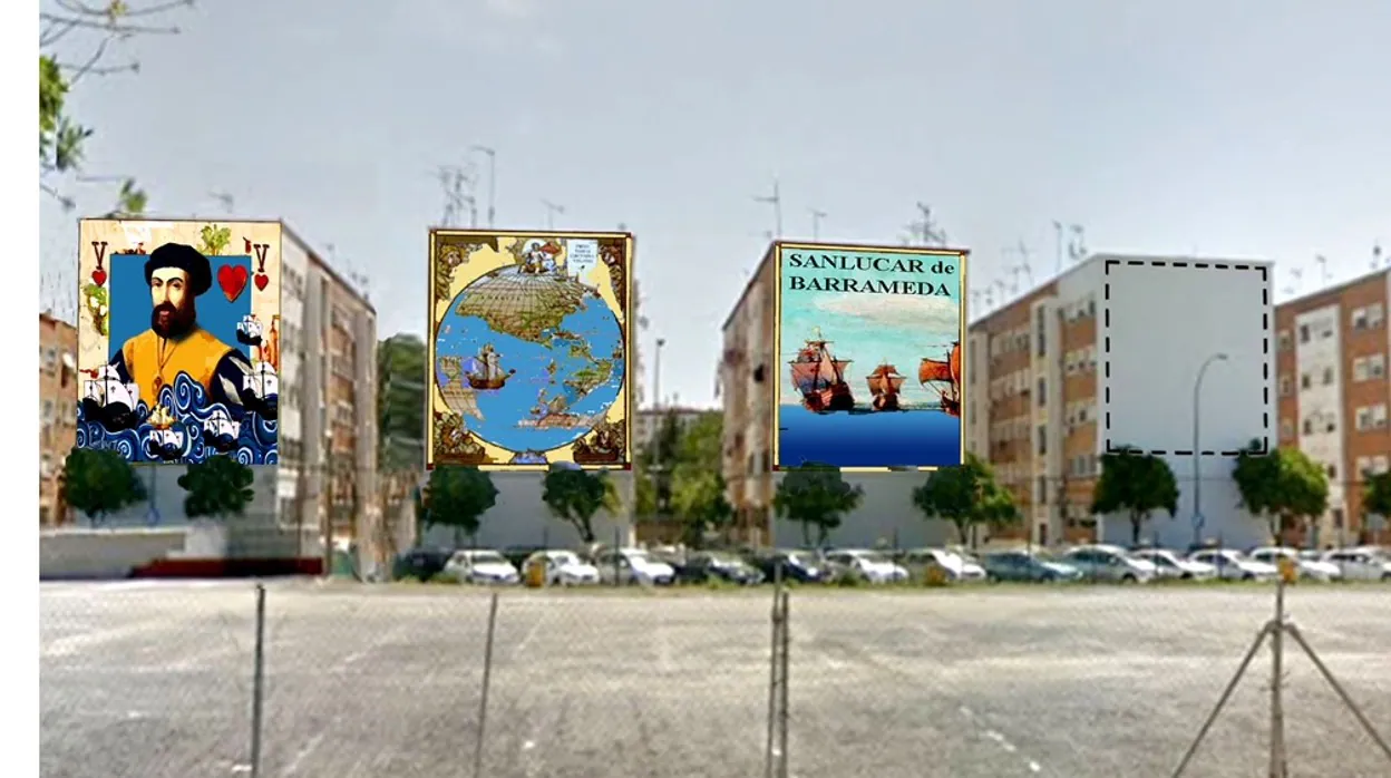 Recreación de los primeros murales en los edificios de la calle Tarfia